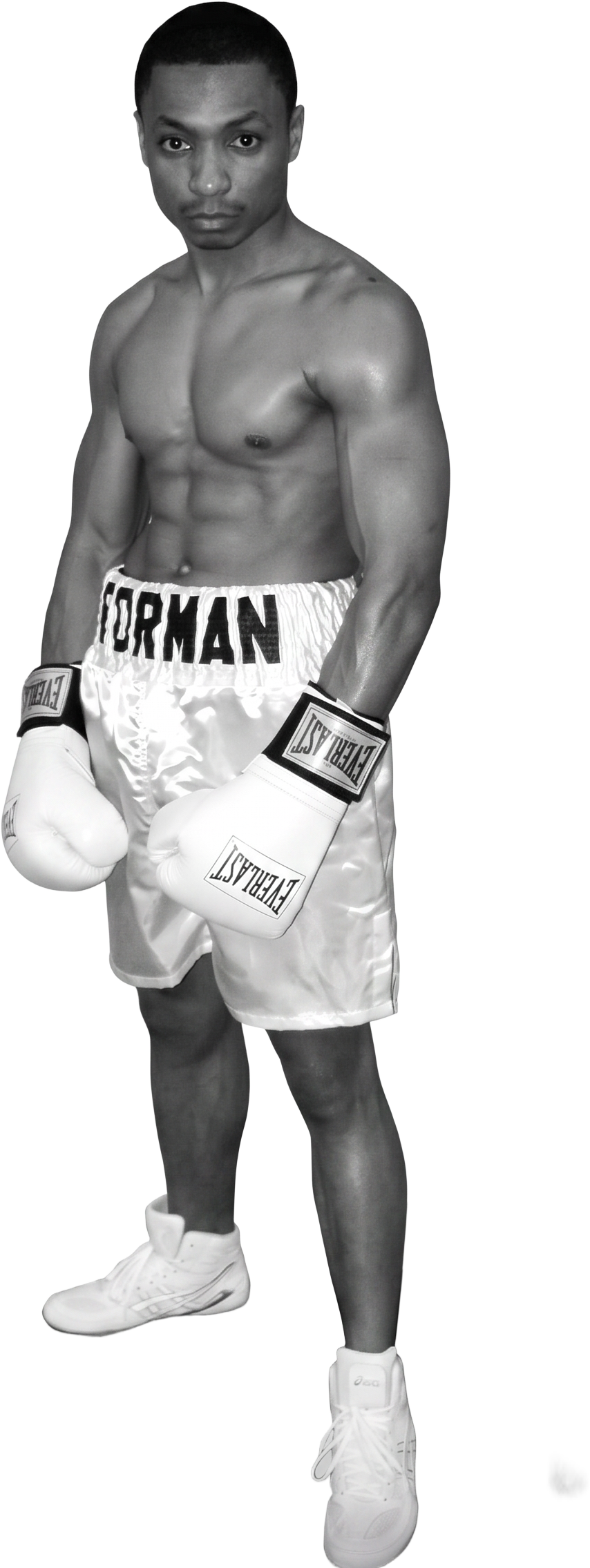Elliott Forman in boxing trunks and gloves